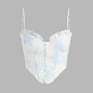 Floral Ruffle Corset Crop Tank Top.